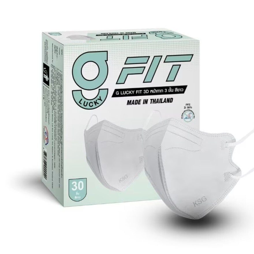 G Lucky Fit จี ลัคกี้ ฟิต หน้ากากอนามัย 3 มิติ สีขาว 30 ชิ้น