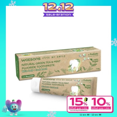 WATSONS วัตสัน เนเชอรัล กรีน ที มิ้นท์ ฟลูออไรด์ ทูธเพสท์ 100กรัม.