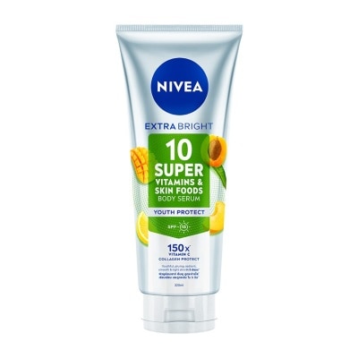 Nivea นีเวีย เอ็กซ์ตร้า ไบรท์ 10 ซูเปอร์ วิตามิน สกิน ฟู้ด บอดี้ เซรั่ม ยูธ โพรเทค 320 มล.