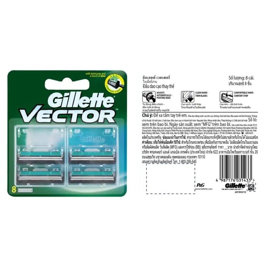 Gillette Vector Blades 8'S ใบมีด ใบมีดโกนหนวด กำจัดขน