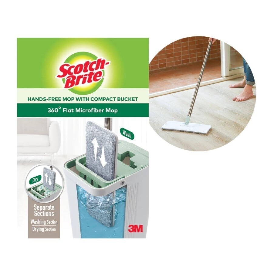 Scotch Brite Hands Free Mop with Compact Bucket (Bucket + Mop)