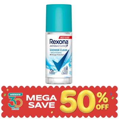 Rexona - เรโซนา โรลออน ชาวเวอร์ คลีน + ไบรท์เทนนิ่ง แอนติเพอสไปแรนท์ 45 มล. ลดเหงื่อระงับกลิ่น image