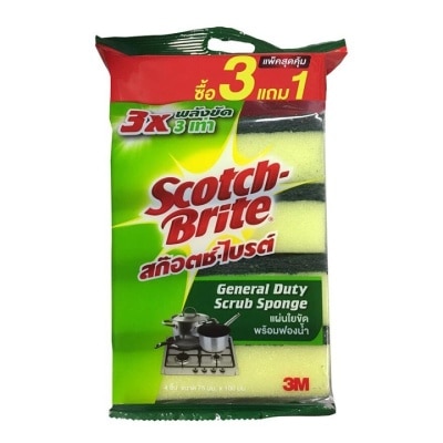 Scotch-Brite สก๊อตซ์ไบรต์ ฟองน้ำพร้อมใยขัด ขนาด 3x4นิ้ว แพ็ค 3 ฟรี 1 ชิ้น