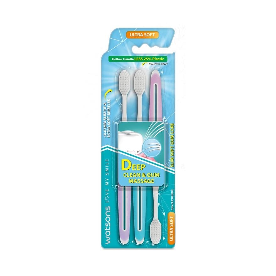 Watsons Slim Soft Gum Care Toothbrush (Ultra Soft) 3 Pcs.