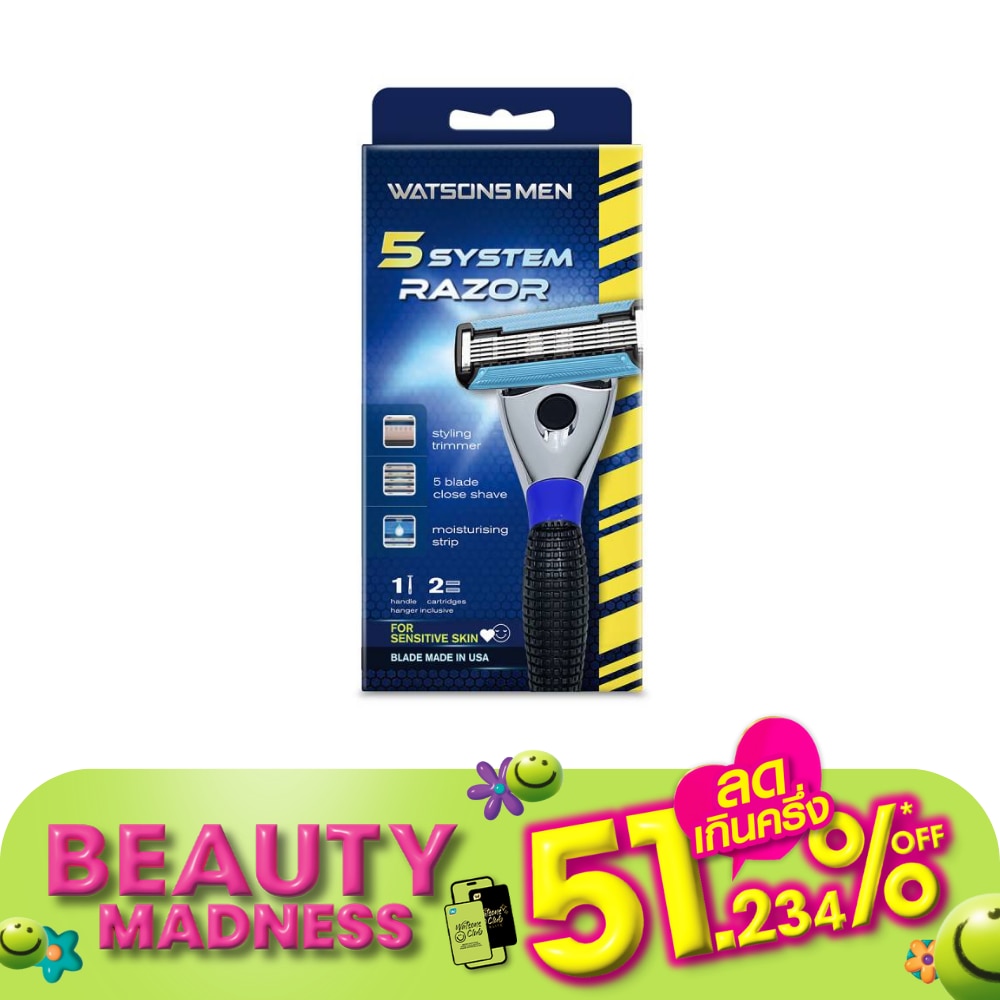 Watsons Men 5 System Razor 1 Handle 2 Cartridges.