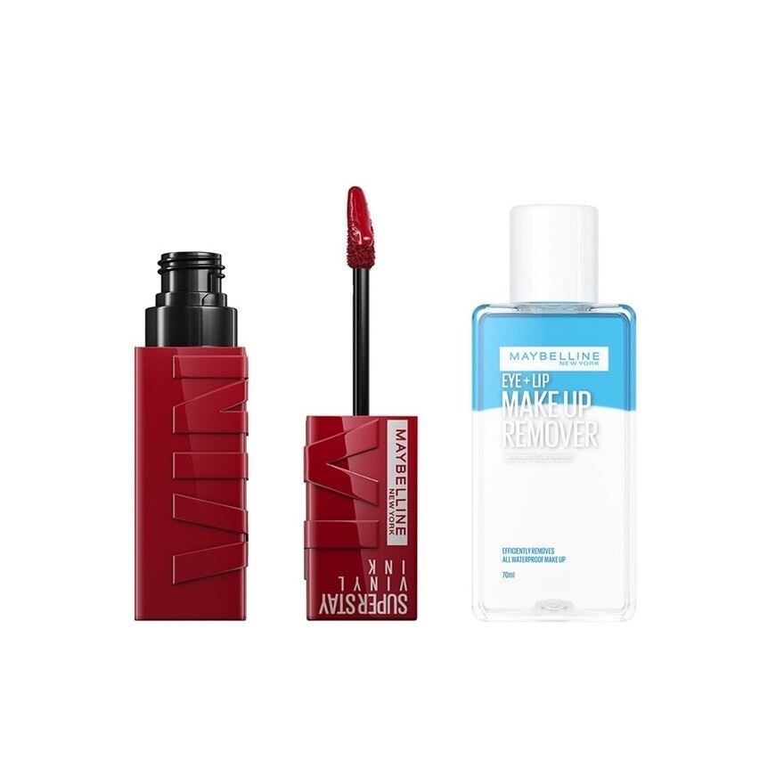 Maybelline Make Up Remover EyeLip 70ml+ SuperstayVinyl Ink Lip 4.2ml 10 Lippy