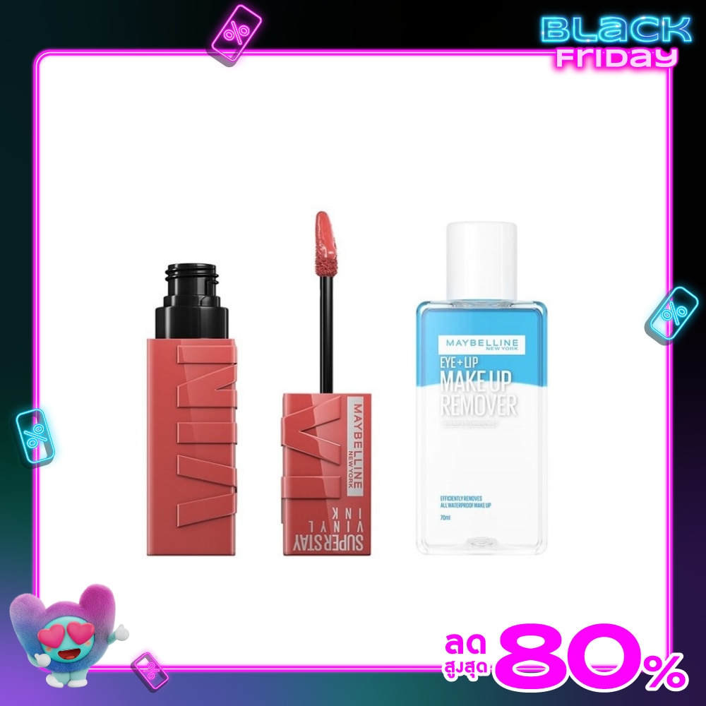 Maybelline Make Up Remover EyeLip 70ml+ SuperstayVinyl Ink Lip 4.2ml 65 Saucy