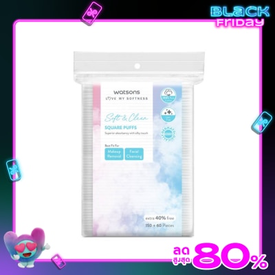 WATSONS วัตสัน สำลีแผ่นสี่เหลี่ยม 210 แผ่น.