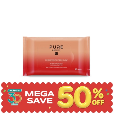 Pure Beauty - เพียว บิวตี้ พอมิแกรนเนท ไฮโดร โกลว์ เมคอัพ รีมูฟเวอร์ คลีนซิ่ง ไวพ์ 20 แผ่น. image
