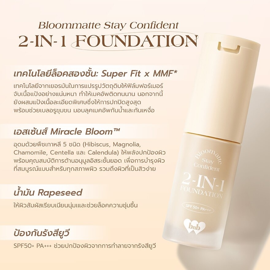 Barenbliss Bloomatte Stay Confident 2 in 1 Foundation 20ml. + Concealer 1g. MW1 Honey