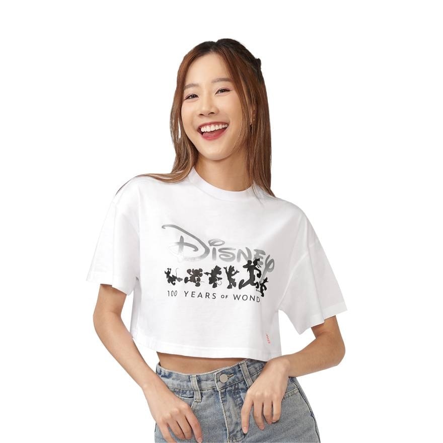 จีคิว เสื้อดิสนี่ย์ ดับกลิ่น ครอป เมทาลิค ขาว ไซส์ L
