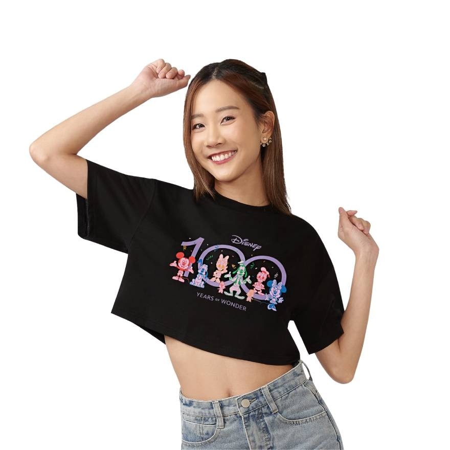 GQ Disney Crop T-Shirt MickeyFriend Black Size L