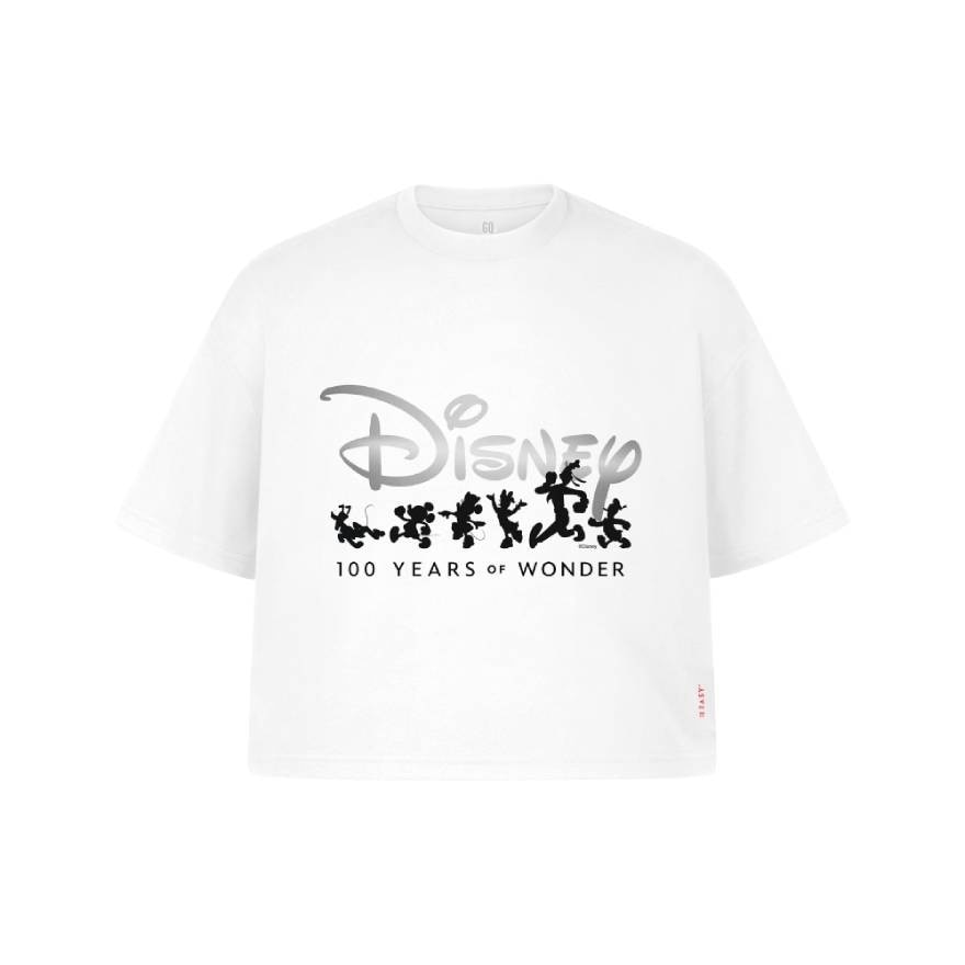 จีคิว เสื้อดิสนี่ย์ ดับกลิ่น ครอป เมทาลิค ขาว ไซส์ XL