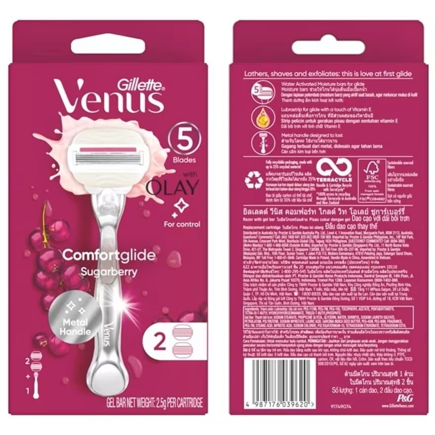 Gillette Venus Comfort Glide Sugarberry Scent Razor 1'S+Blades 2'S