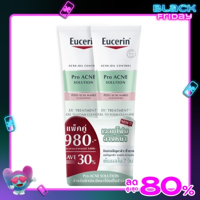 Eucerin ยูเซอริน โปร แอคเน่ โซลูชั่น 3X ทรีตเมนต์ เจล ทู โฟม คลีนเซอร์ 150 มล. x 2