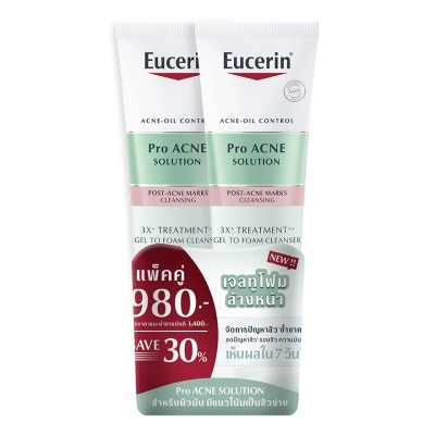 Eucerin ยูเซอริน โปร แอคเน่ โซลูชั่น 3X ทรีตเมนต์ เจล ทู โฟม คลีนเซอร์ 150 มล. x 2