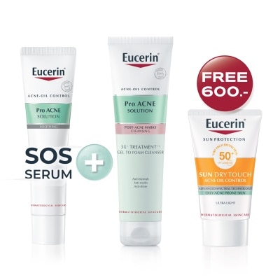 Eucerin - เซ็ท ยูเซอริน โปร แอคเน่ เจลโฟม 150 มล. + SOS เซรั่ม 40 มล. ฟรี กันแดด 20 มล. image