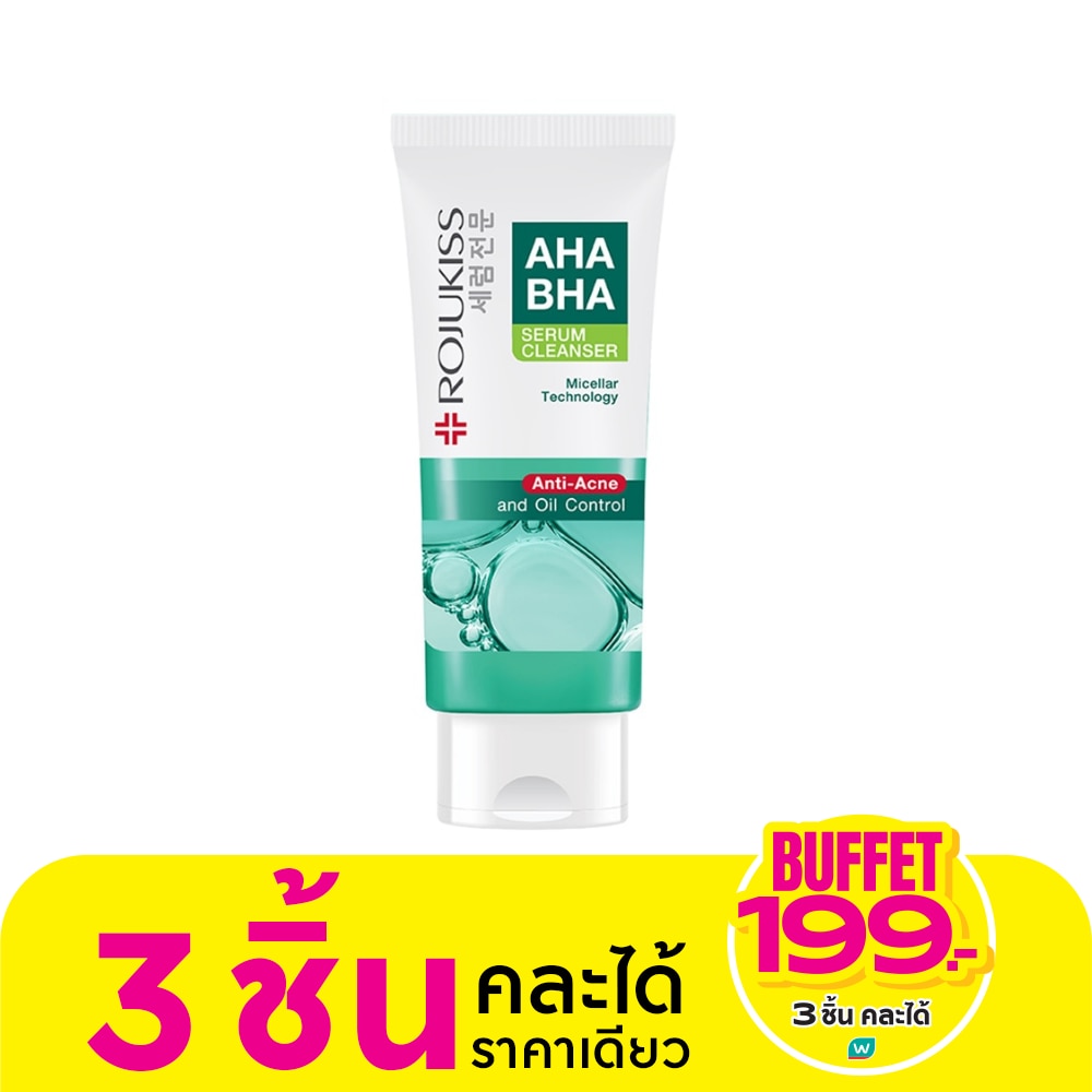 Rojukiss โรจูคิส เอเอชเอ บีเอชเอ เซรั่ม คลีนเซอร์ 100 กรัม คลีนเซอร์เนื้อใส ไมเซลล่า ลดสิว