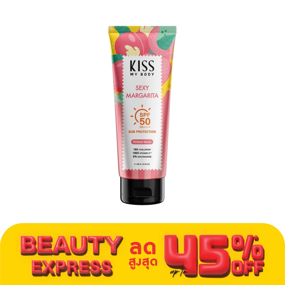 Kiss My Body คิส มาย บอดี้ ซัน โพรเทคชั่น เพอร์ฟูม เซรั่ม SPF50PA++++ เซ็กซี่ มาร์การิต้า 180 กรัม