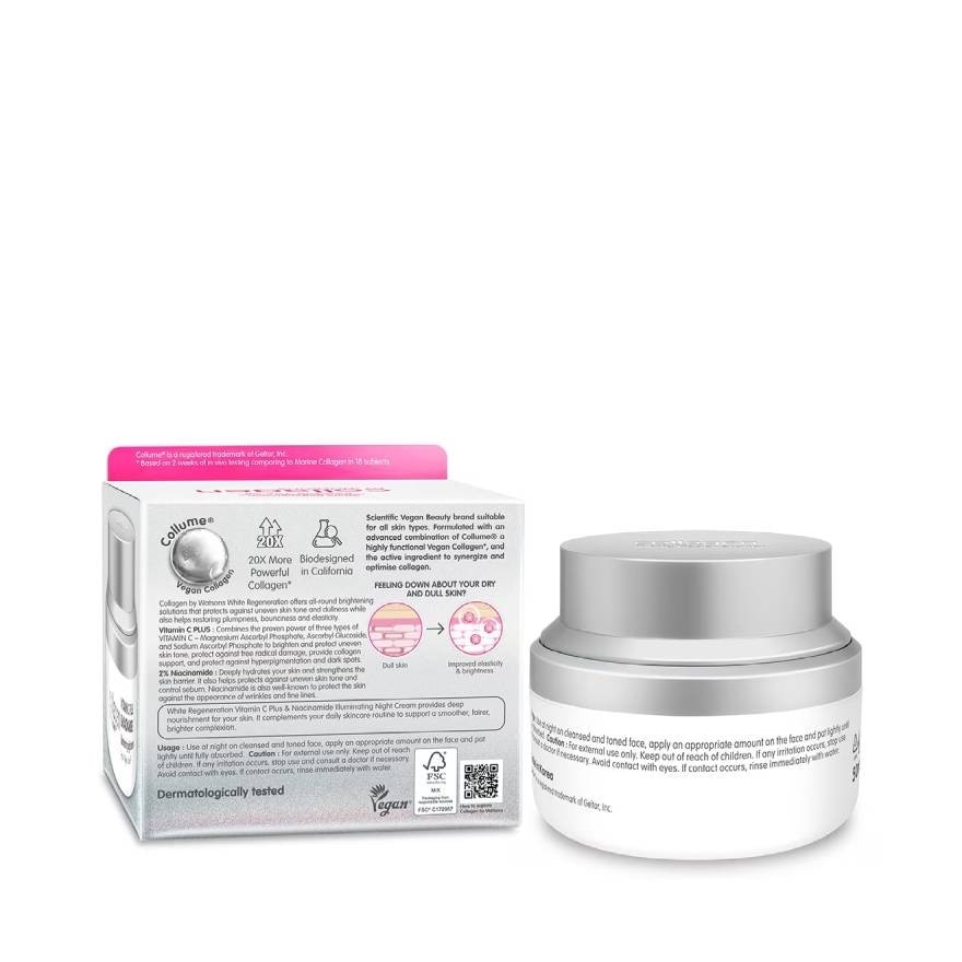 Collagen by Watsons White Regeneration Vitamin C Plus  Niacinamide Night Cream 50ml.