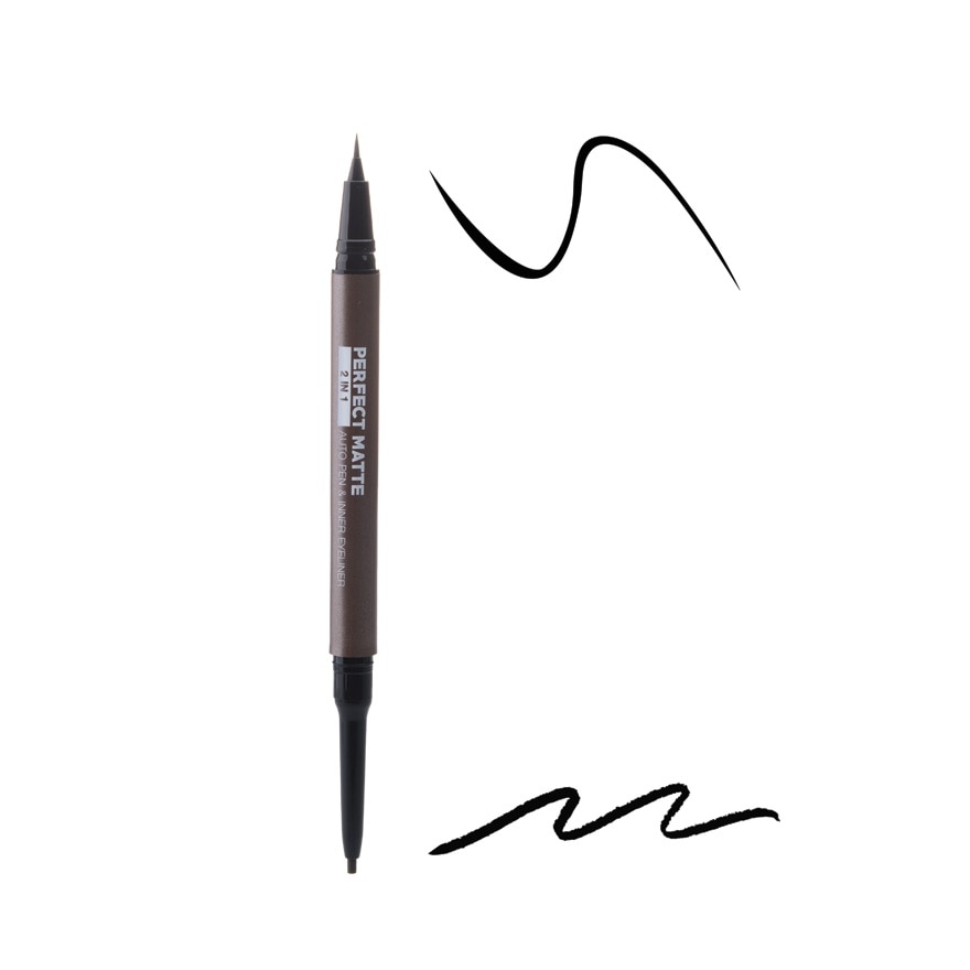 Mistine Perfect Matte 2 In 1 Auto Pen  Inner Eyeliner 0.1g. + 0.5ml. Black