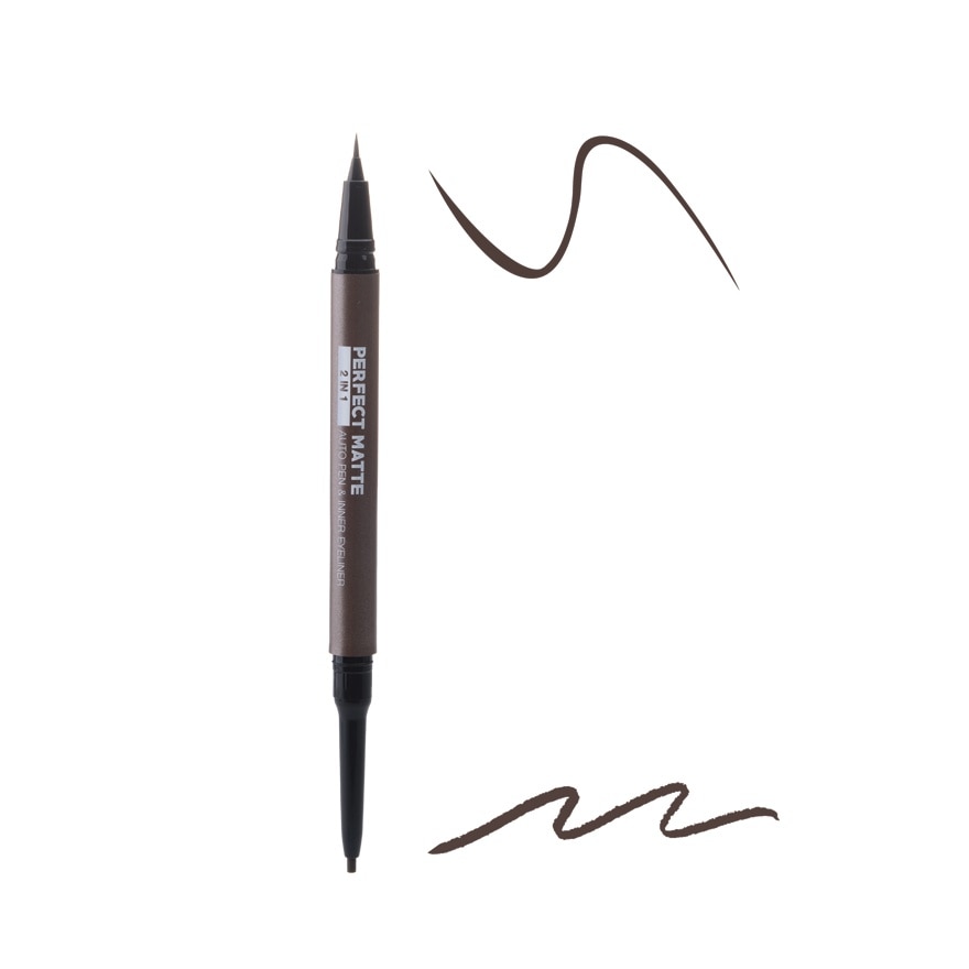Mistine Perfect Matte 2 In 1 Auto Pen  Inner Eyeliner 0.1g. + 0.5ml. Brown