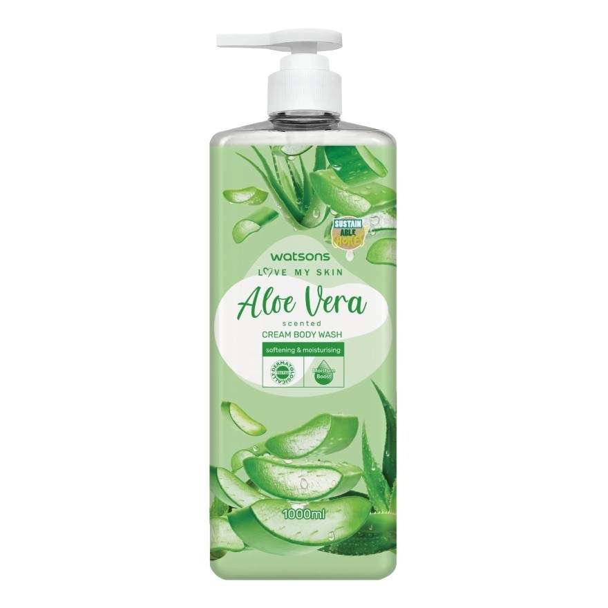 Watsons Love My Skin Aloe Vera Scented Cream Body Wash 1000ml.