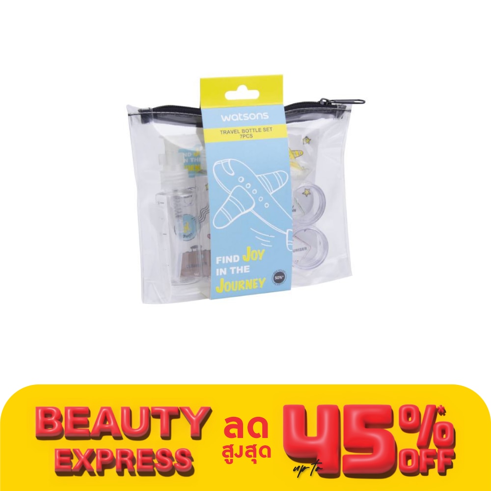 Watsons Travel Set contain 7 pcs. 1 set contains Lotion bottle 75ml x 2pcs, Pump bott