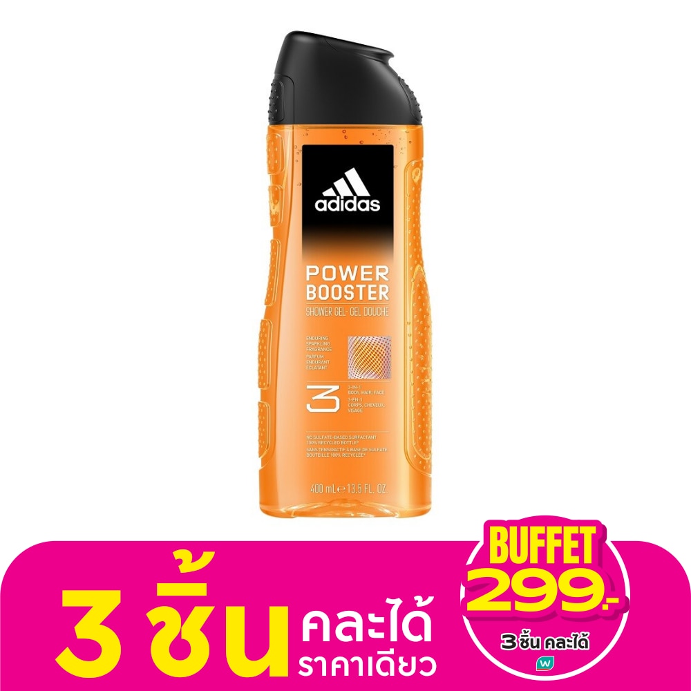 Adidas Shower Gel Power Booster  3 in 1 Body Hair Face 400 Ml.
