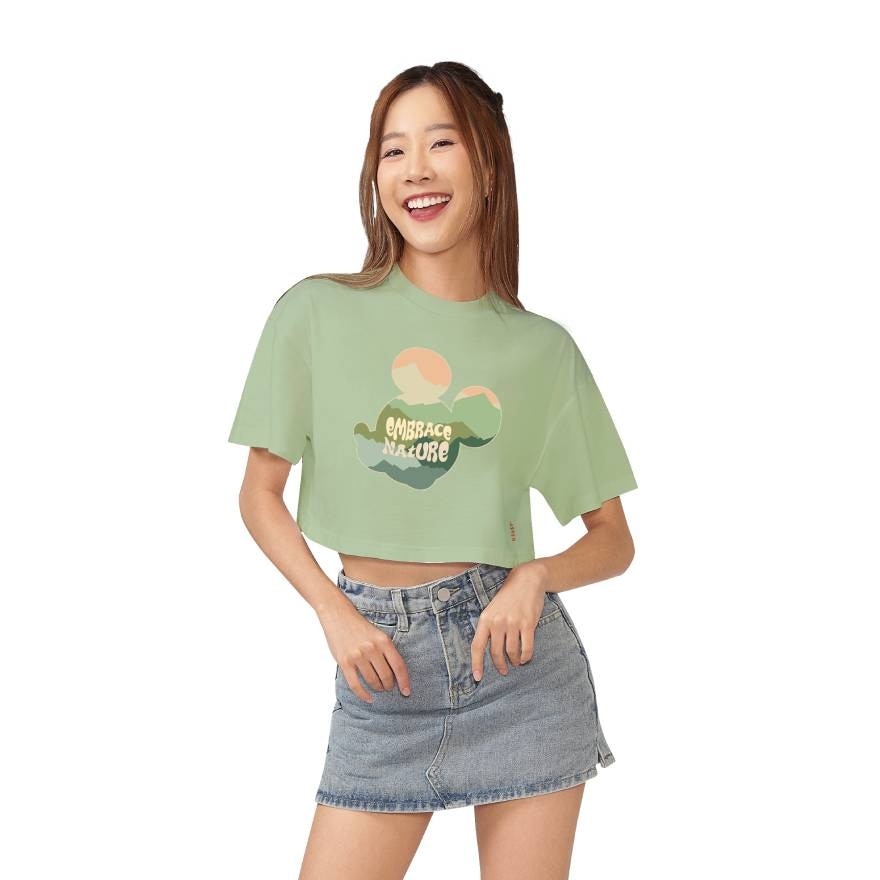 จีคิว เสื้อยืด ดิสนีย์ ดับกลิ่น มิกกี้ ครอป สีเขียว ไซส์ M