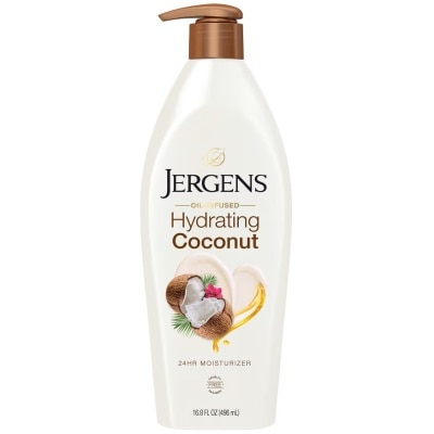 Jergens เจอร์เกนส์ ออยล์-อินฟิวส์ ไฮเดรติ้ง โคโคนัท 24-Hour มอยส์เจอไรเซอร์ 496 มล.