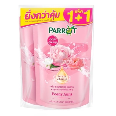 Parrot แพรอท ครีมอาบน้ำ เซรั่ม วิตามิน พีโอนี่ ออร่า ถุงเติม 400 มล. แพ็คคู่