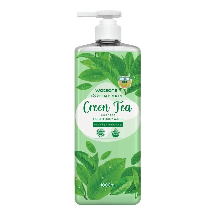 Watsons Love My Skin Green Tea Scented Cream Body Wash 1000ml.