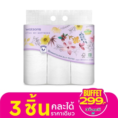 WATSONS วัตสัน กระดาษชำระ แบบม้วน แพ็ค 6 ม้วน .