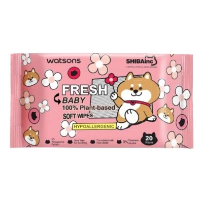 WATSONS วัตสัน x Shibainc เฟรช เบบี้ 100 แพลนท์-เบส ซอฟท์ ไวพ์ 20 แผ่น.