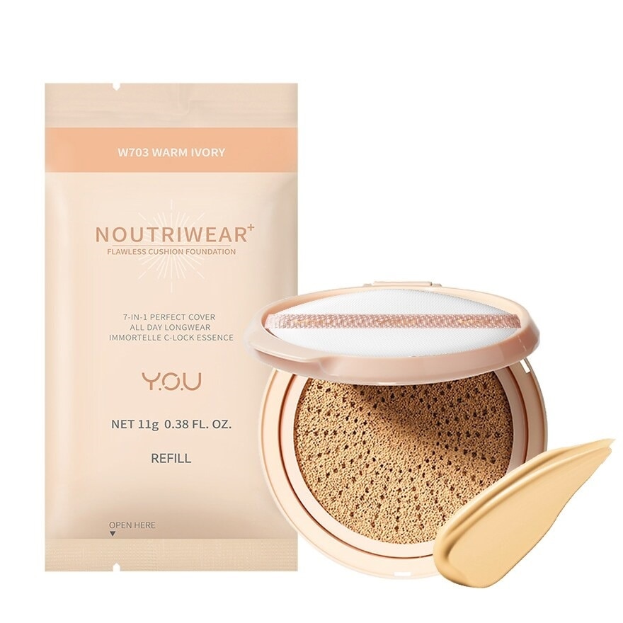 Y.O.U Noutriwear+ Flawless Cushion Foundation Refill 11g. W703 Warm Ivory