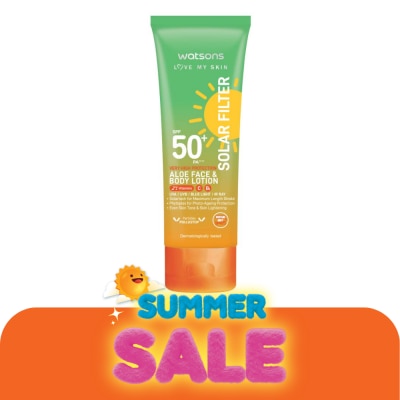 WATSONS - วัตสันเลิฟมายสกิน โซล่าร์ฟิลเตอร์ เวรี่ไฮโพรเทคชั่น อโล เฟสบอดี้ โลชั่น SPF50+ 100ml