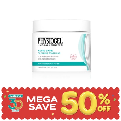 Physiogel - ฟิสิโอเจล แอคเน่ แคร์ เคลียร์ริ่ง โทนเนอร์ แพด 150 มล. (70 แผ่น) image
