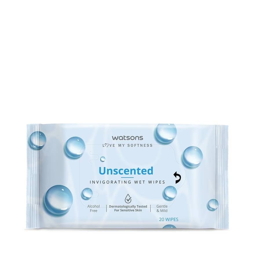 Watsons Unscented Invigorating Wet Wipes 20 sheets.