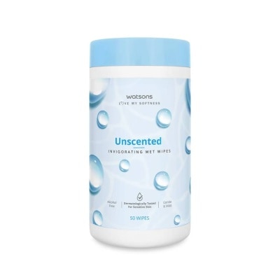 Watsons Watsons Unscented Invigorating Wet Wipes 50 sheets Canister.