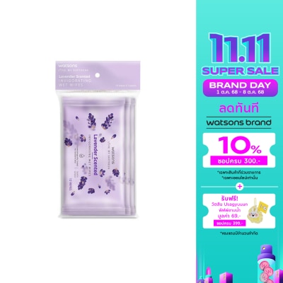 WATSONS วัตสัน ลาเวนเดอร์ เซ็นเท็ด อินวิกอเรทติ้ง เว็ท ไวพ์ 10 แผ่น x 3 แพ็ค.