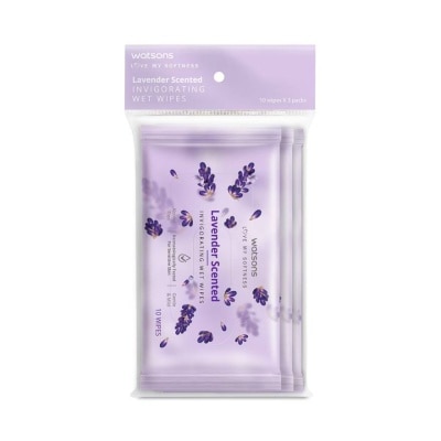 Watsons Watsons Lavender Scented Invigorating Wet Wipes 10 sheets x 3 packs.