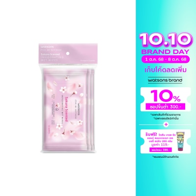 Watsons Watsons Sakura Scented Invigorating Wet Wipes 10 sheets x 3 packs.