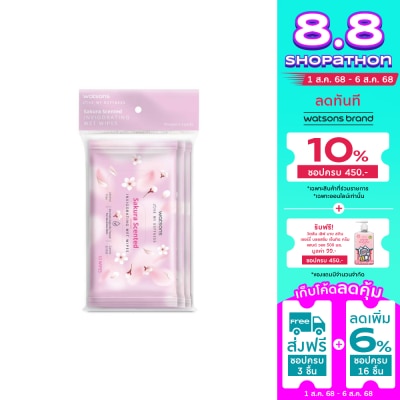 Watsons Watsons Sakura Scented Invigorating Wet Wipes 10 sheets x 3 packs.