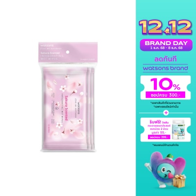 Watsons Watsons Sakura Scented Invigorating Wet Wipes 10 sheets x 3 packs.