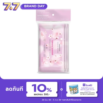 Watsons - Watsons Sakura Scented Invigorating Wet Wipes 10 sheets x 3 packs.