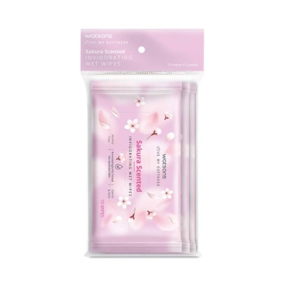 Watsons Watsons Sakura Scented Invigorating Wet Wipes 10 sheets x 3 packs.