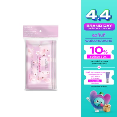 Watsons - Watsons Sakura Scented Invigorating Wet Wipes 10 sheets x 3 packs.