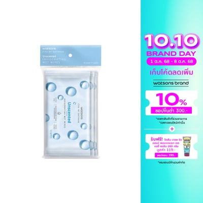 Watsons Watsons Unscented Invigorating Wet Wipes 10 sheets x 3 packs.