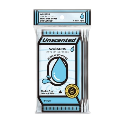 Watsons Watsons Mini Wet Wipes Unscented 8 sheets x 3 packs.